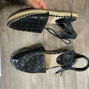 Unisa Cayta Black Floral Cutout Ankle Strap Espadrille​​​
